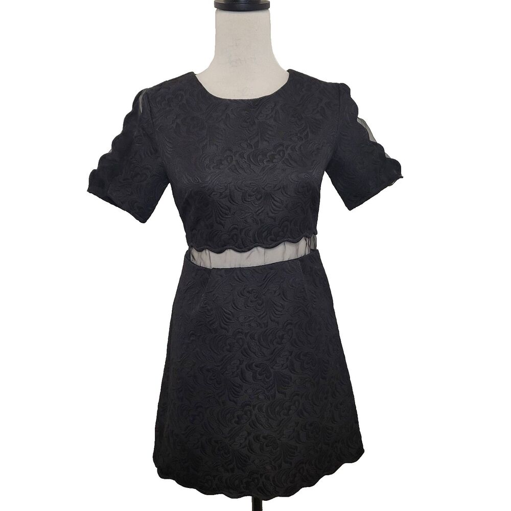 Mustard Seed Little Black Dress Women’s Small Sheer Cutout Short Sleeve A-Line‎